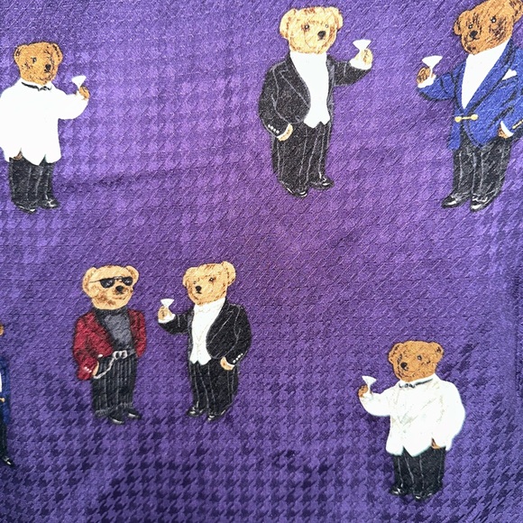Vintage Ralph Lauren 100% Silk Scarf Bear Martini Party - Picture 4 of 4